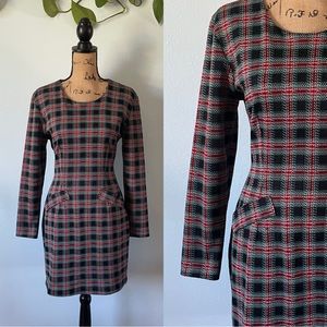Vintage Plaid Tartan Long Sleeved Sheath Dress 80s / 90s Size 7/8 (Medium)